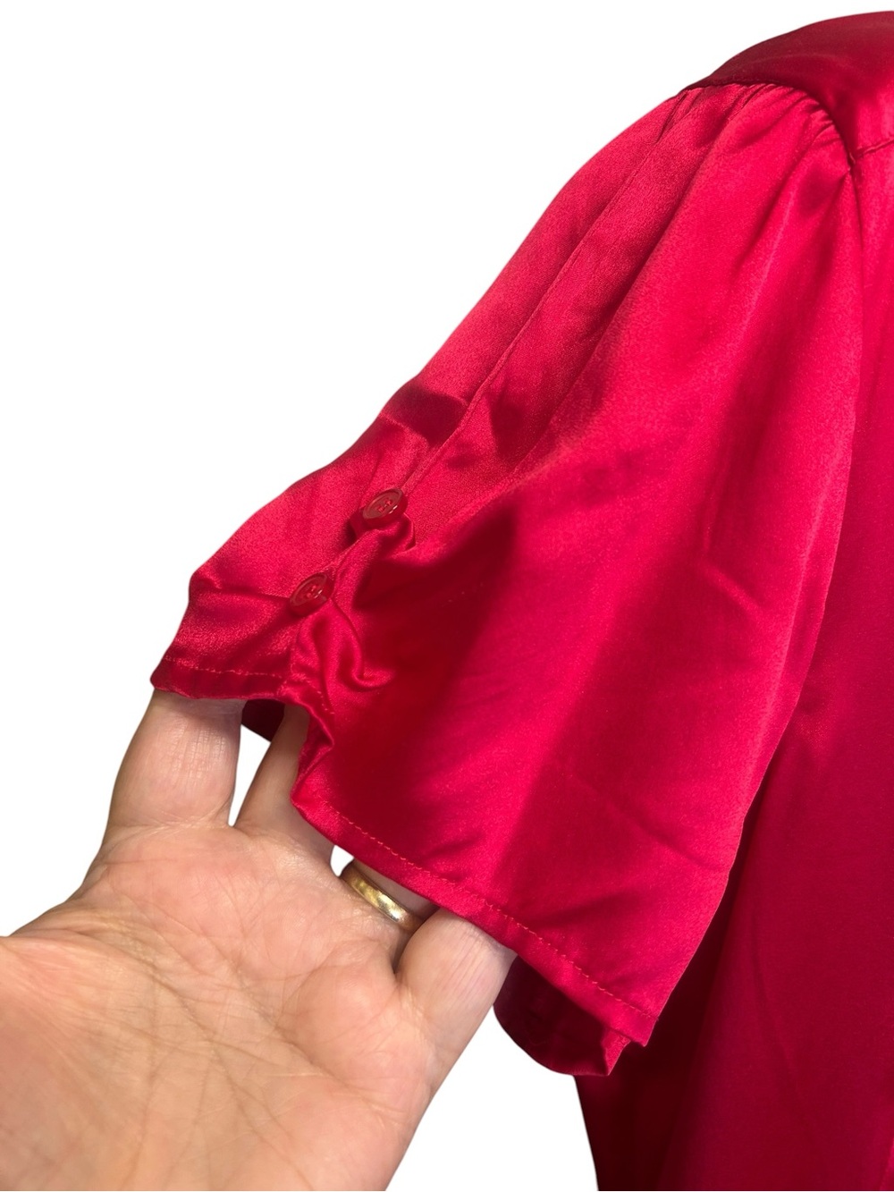 LE CHATEAU Red Satin Short Sleeve Blouse Silk Blend XL - Picture 3 of 7